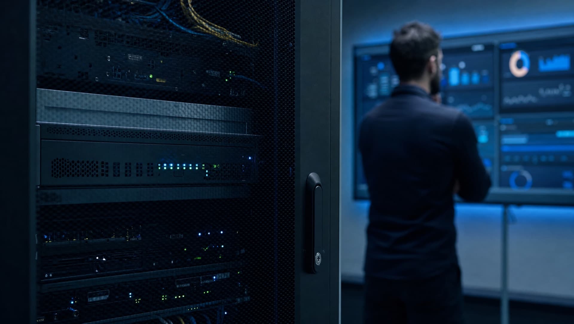 IT-Techniker konfiguriert Zugriffsrechte an einem Netzwerkschrank